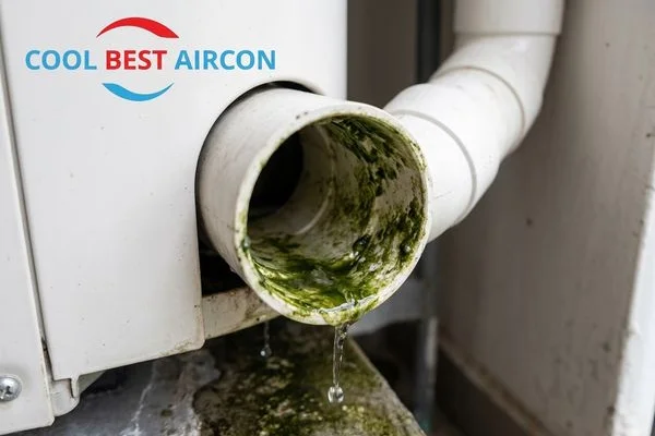 Clogged condensate drainage pipe causing aircon water leak in Tampines HDB flat